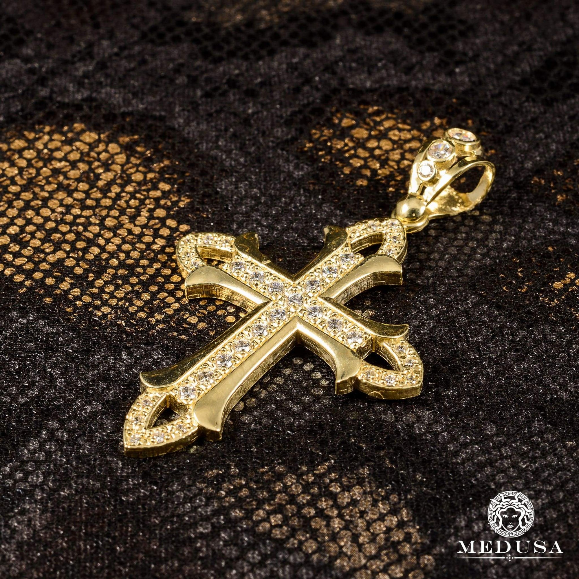 10K Gold Pendant | Cross Pendant Crystal X8 54mm / Yellow Gold