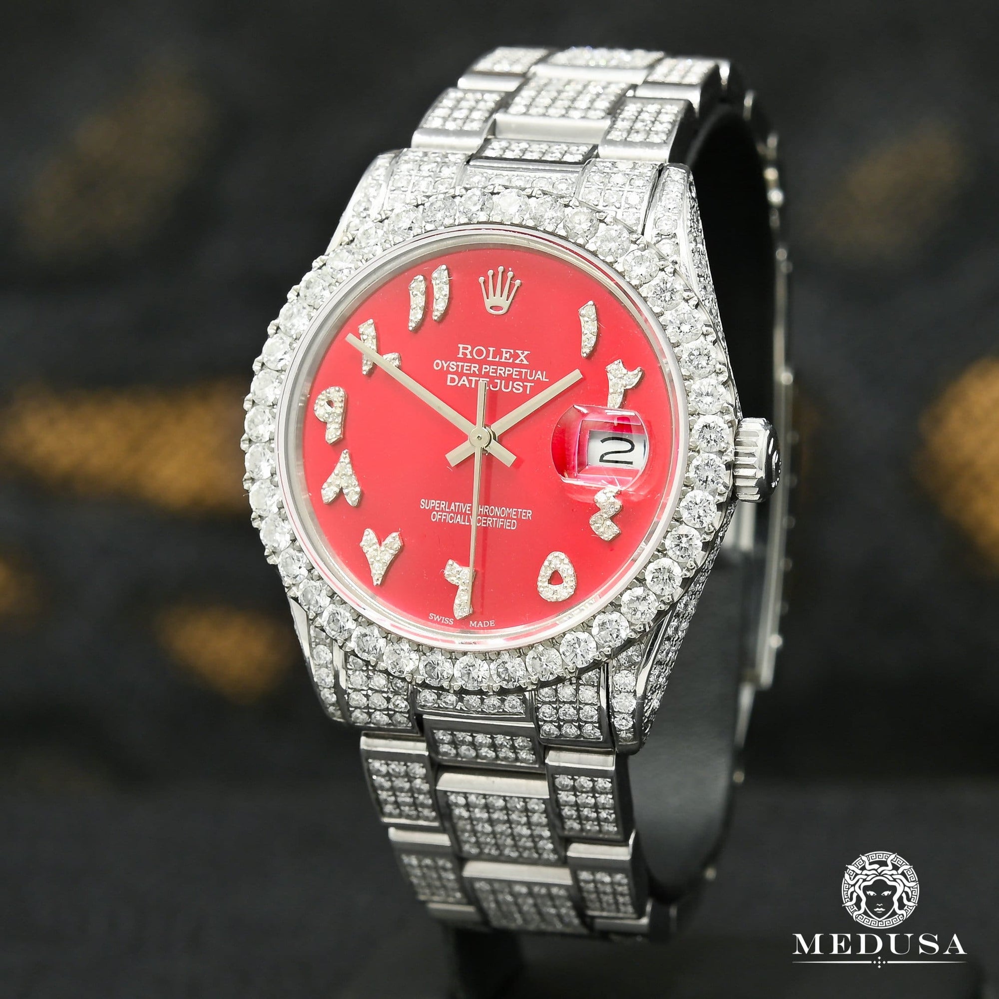 Montre Rolex | Montre Homme Rolex Datejust 36mm - Arabic Red Oyster Iced Stainless