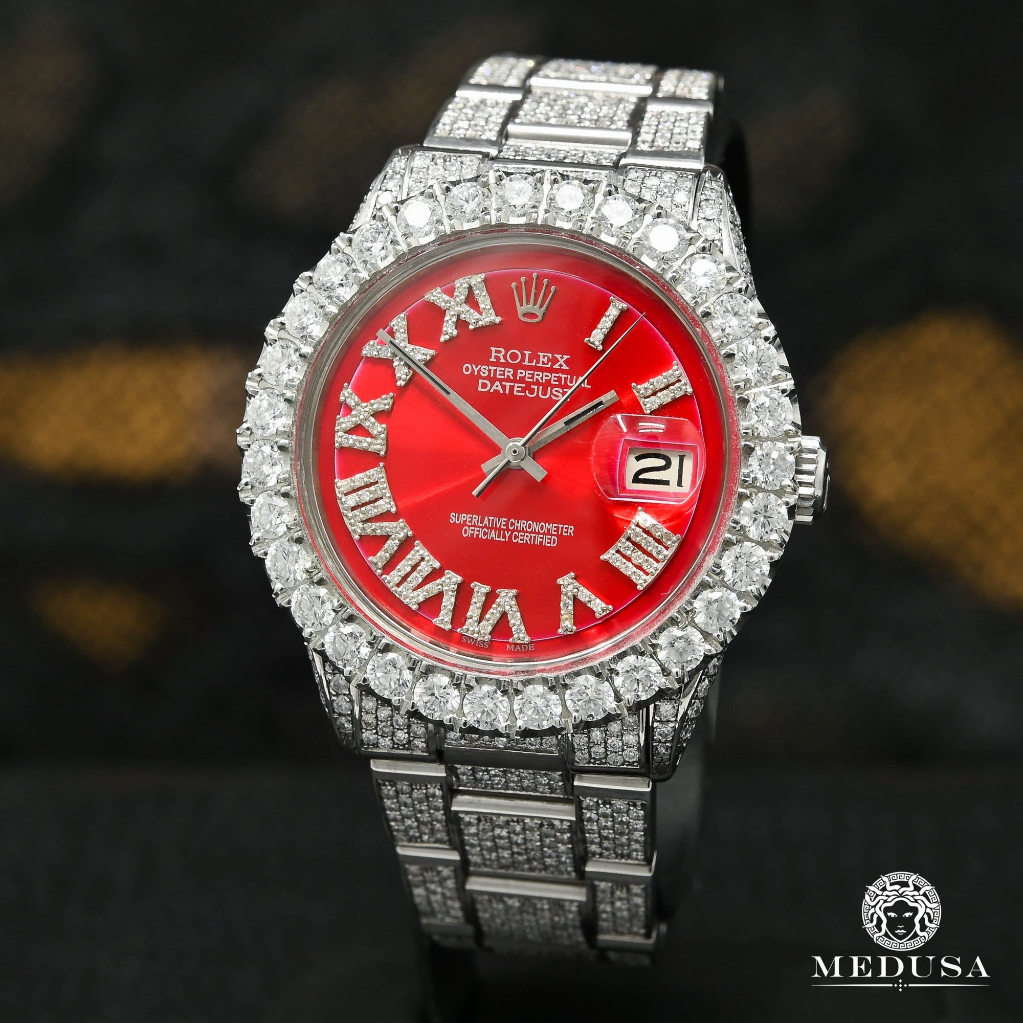 Montre Rolex | Montre Homme Rolex Datejust 36mm - Full Iced Red Oyster Stainless