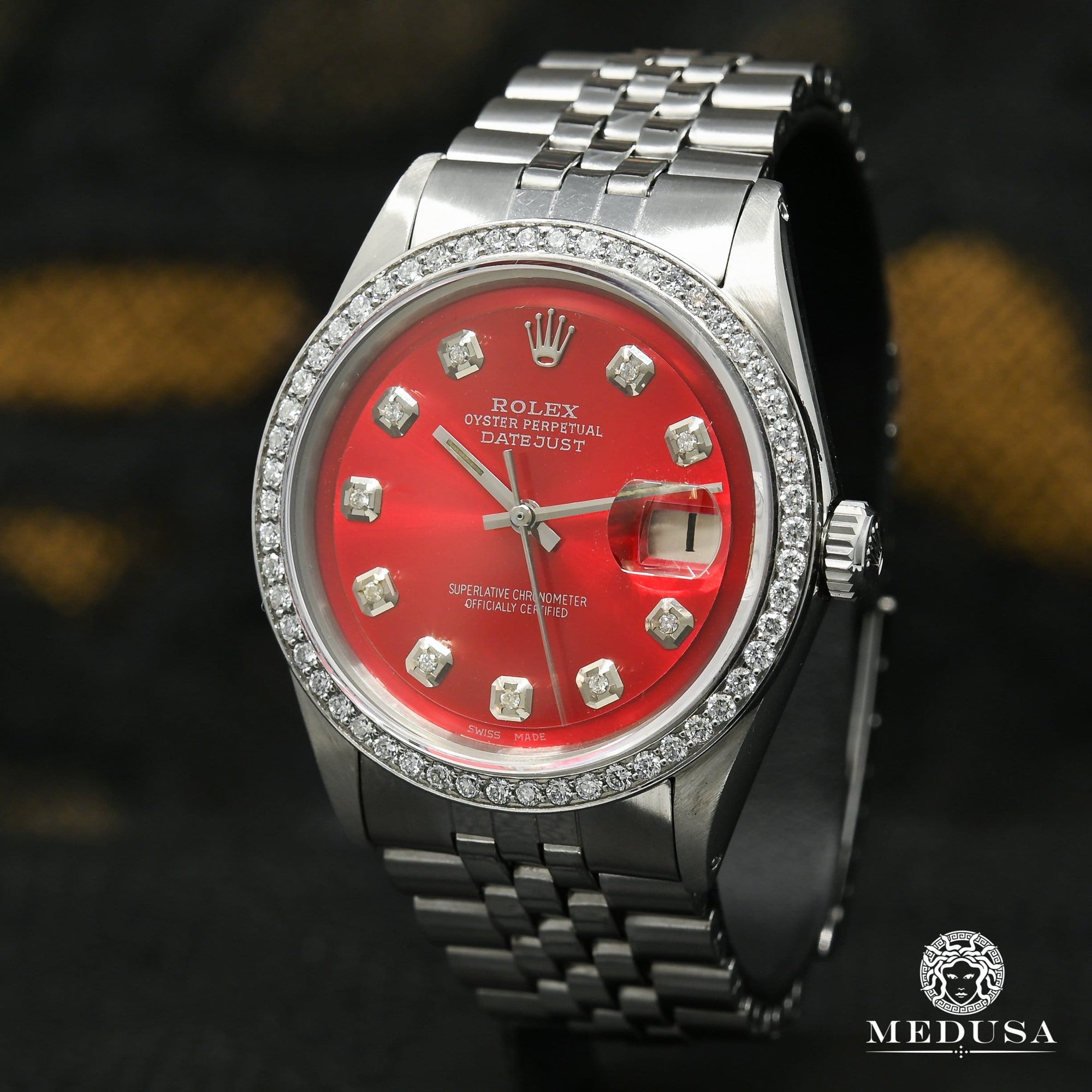 Rolex watch | Rolex Datejust 36mm Men's Watch - Red Classic Iced Stainless