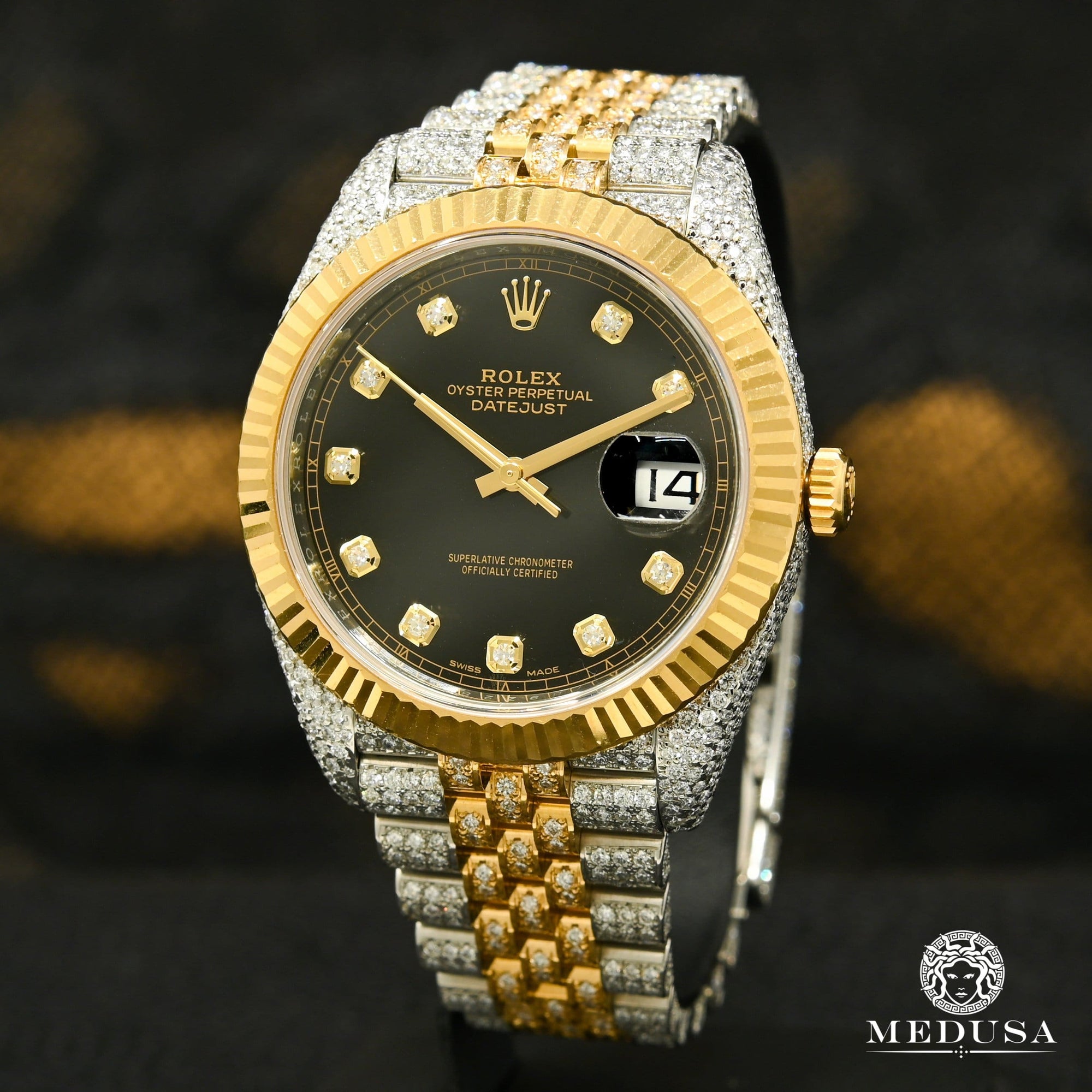 Montre Rolex | Montre Homme Rolex Datejust 41mm - Black Jubilee Fluted Iced Or 2 Tons