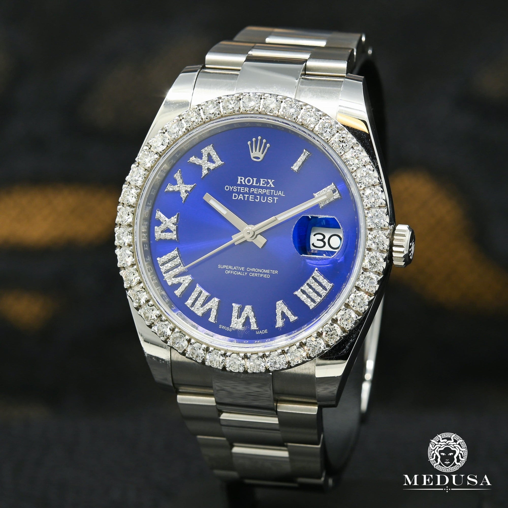 Montre Rolex | Montre Homme Rolex Datejust 41mm - Blue Romain Iced Stainless