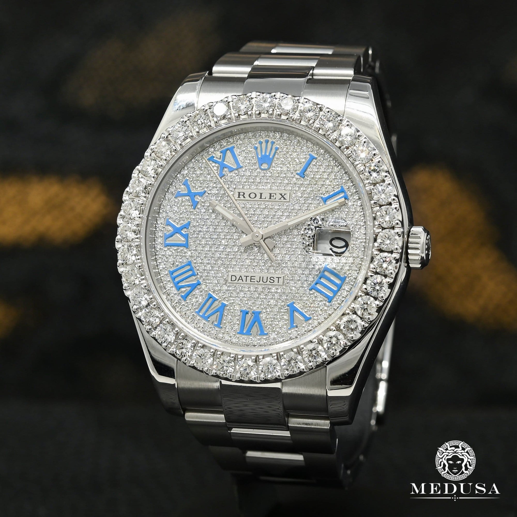 Montre Rolex | Montre Homme Rolex Datejust 41mm - Blue Romain Iced Stainless