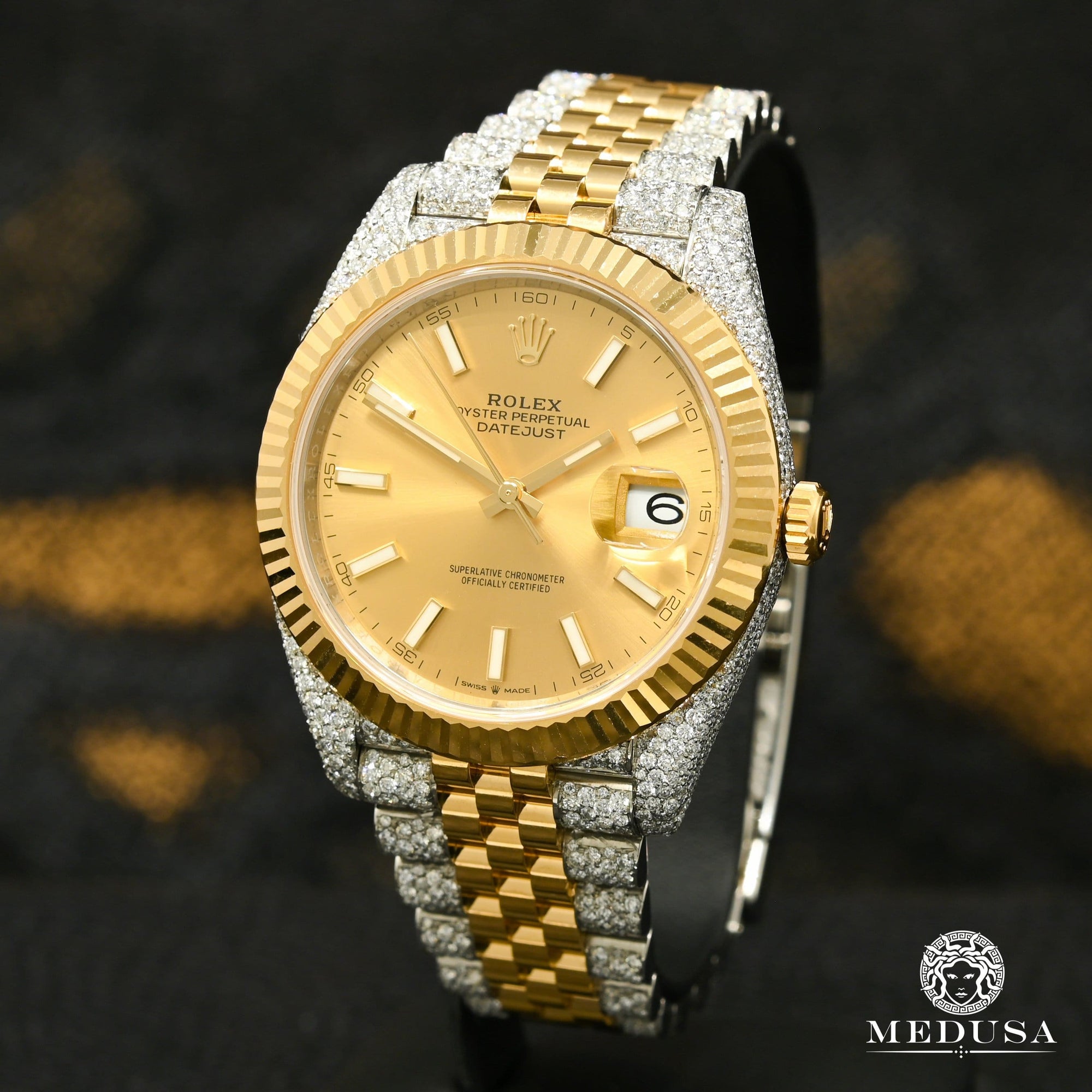 Montre Rolex | Montre Homme Rolex Datejust 41mm - Champagne Jubilee Fluted Iced Or 2 Tons