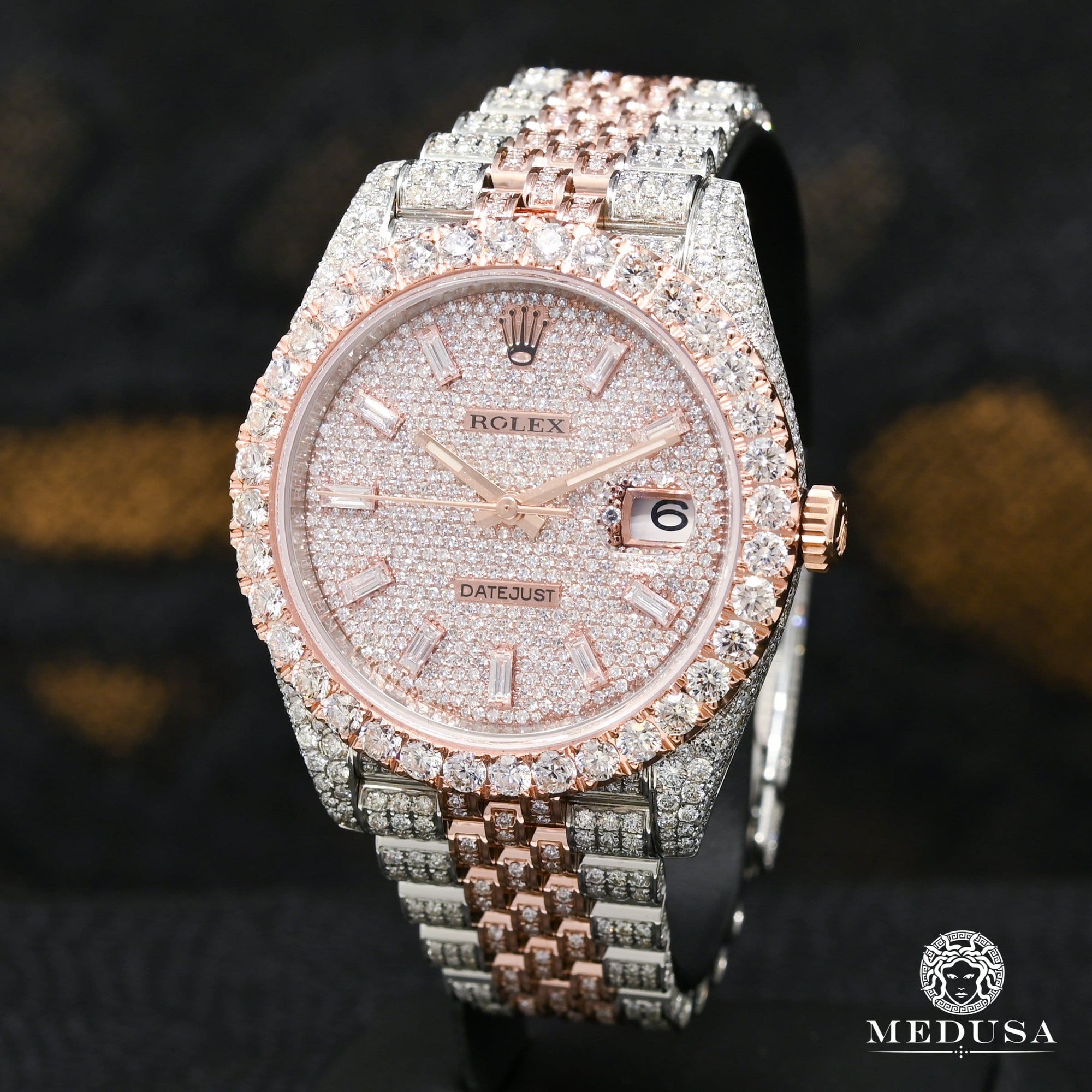 Montre Rolex | Montre Homme Rolex Datejust 41mm - Everose Full Honeycomb Baguette Or Rose 2 Tons