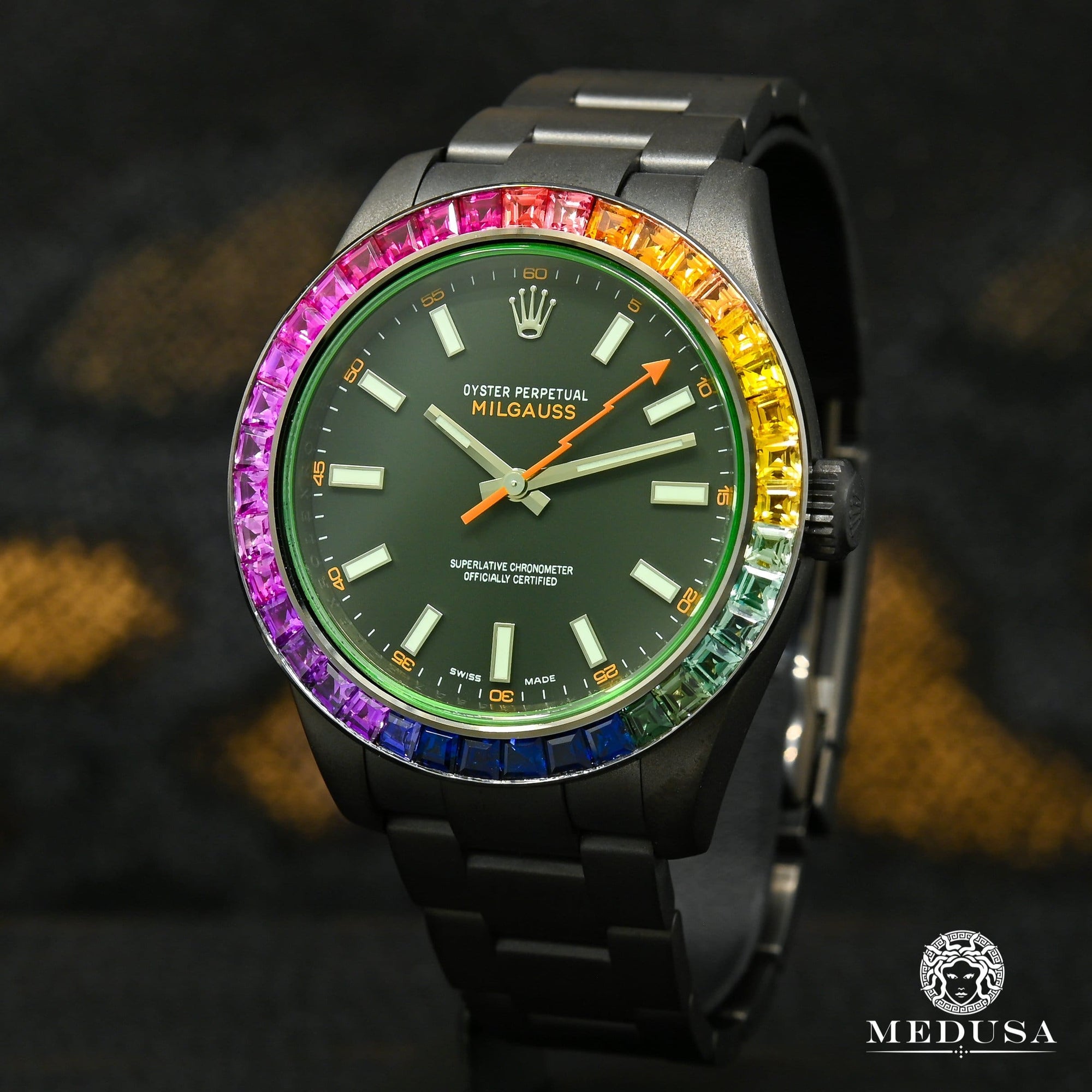 Rolex watch | Rolex Milgauss Men's Watch 40mm - Black Rainbow Black Gold