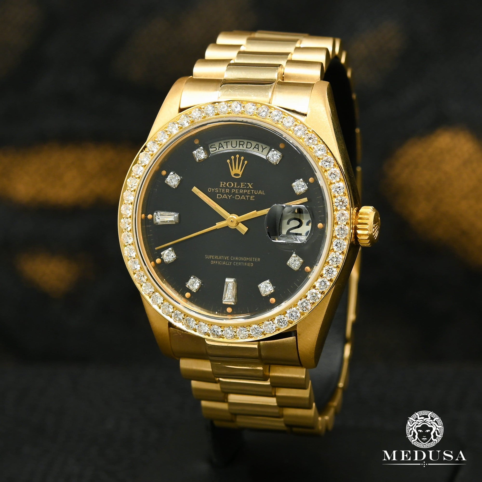 Rolex watch | Rolex President Day-Date Men's Watch 36mm - Baguette Black Small Bezel Baguette/Yellow Gold