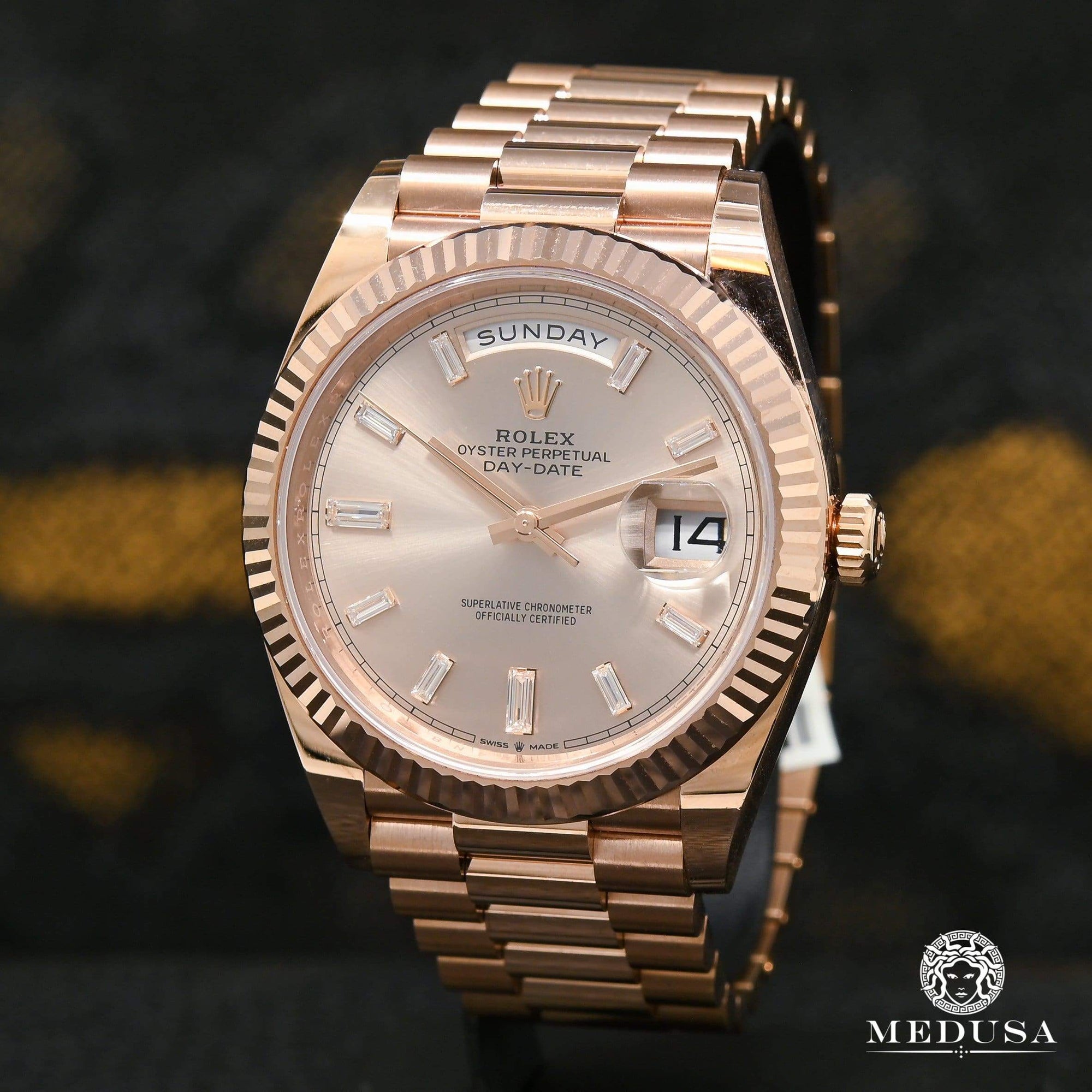 Montre Rolex | Montre Homme Rolex President Day-Date 40mm - Baguette Rose Gold Or Rose