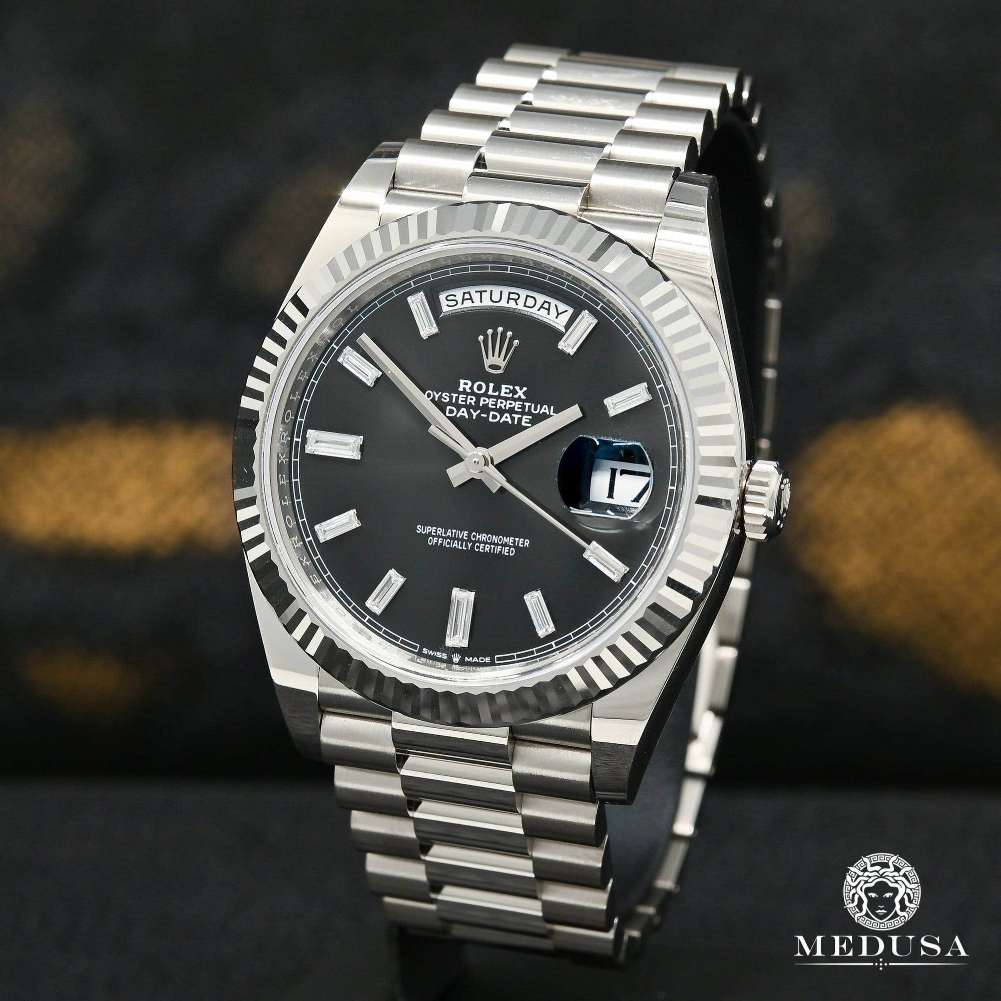 Montre Rolex | Montre Homme Rolex President Day-Date 40mm - Black Baguette Or Blanc Or Blanc