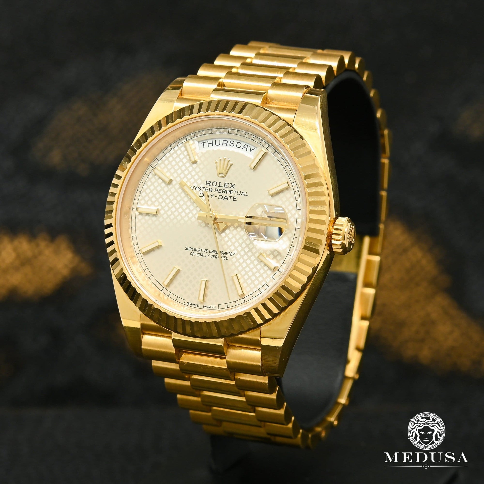 Montre Rolex | Montre Homme Rolex President Day-Date 40mm - White Diagonal Or Jaune